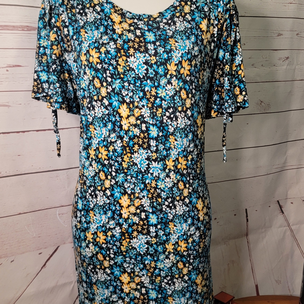 Blue Flutter Sleeve Sheath Midi Dress